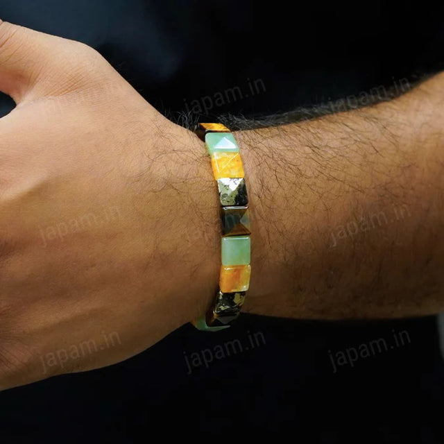 Money Magnet Cubical Band with Pyrite, Tiger Eye, Citrine & Aventurine Beads