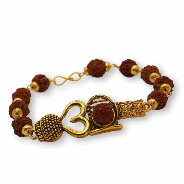 Gold Plated Om Rudraksha Bracelet For Men