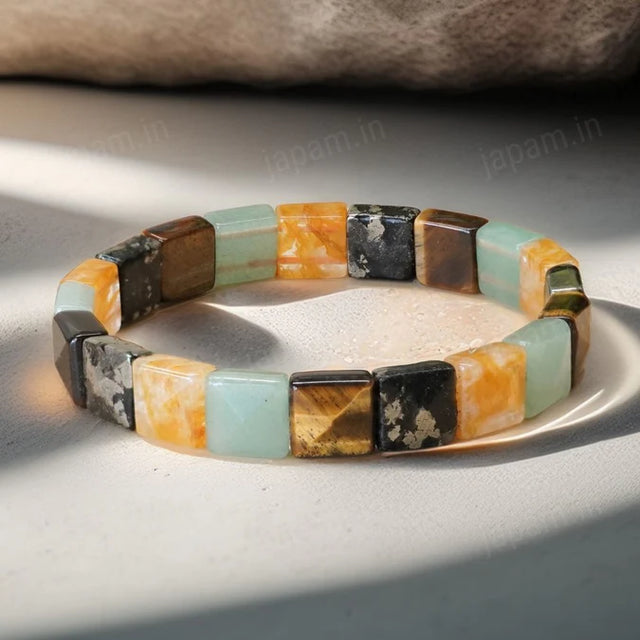 Money Magnet Cubical Band with Pyrite, Tiger Eye, Citrine & Aventurine Beads