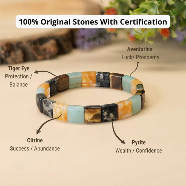 Money Magnet Cubical Band with Pyrite, Tiger Eye, Citrine & Aventurine Beads