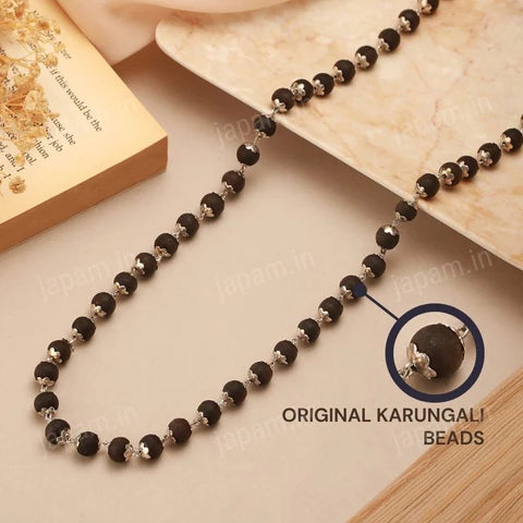 Silver Plated Eternal Karungali Mala - Natural Ebony Wood (Govt. Certified)
