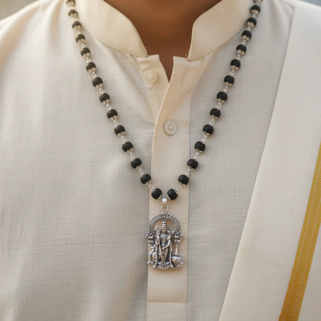 Certified Karungali Mala with Lord Murugan Pendant | Protection,Health and Success